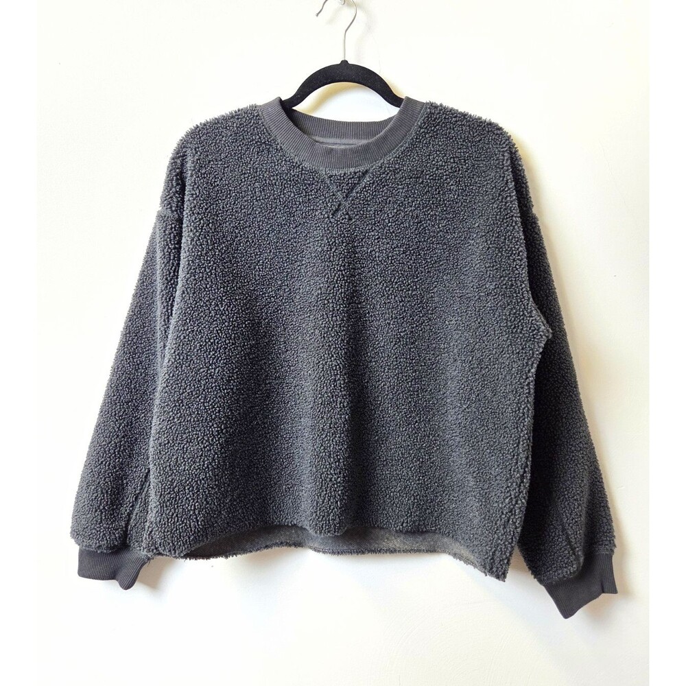 American Eagle Men's Gray Sherpa Fleece Crew Neck Pullover Sweatshirt S